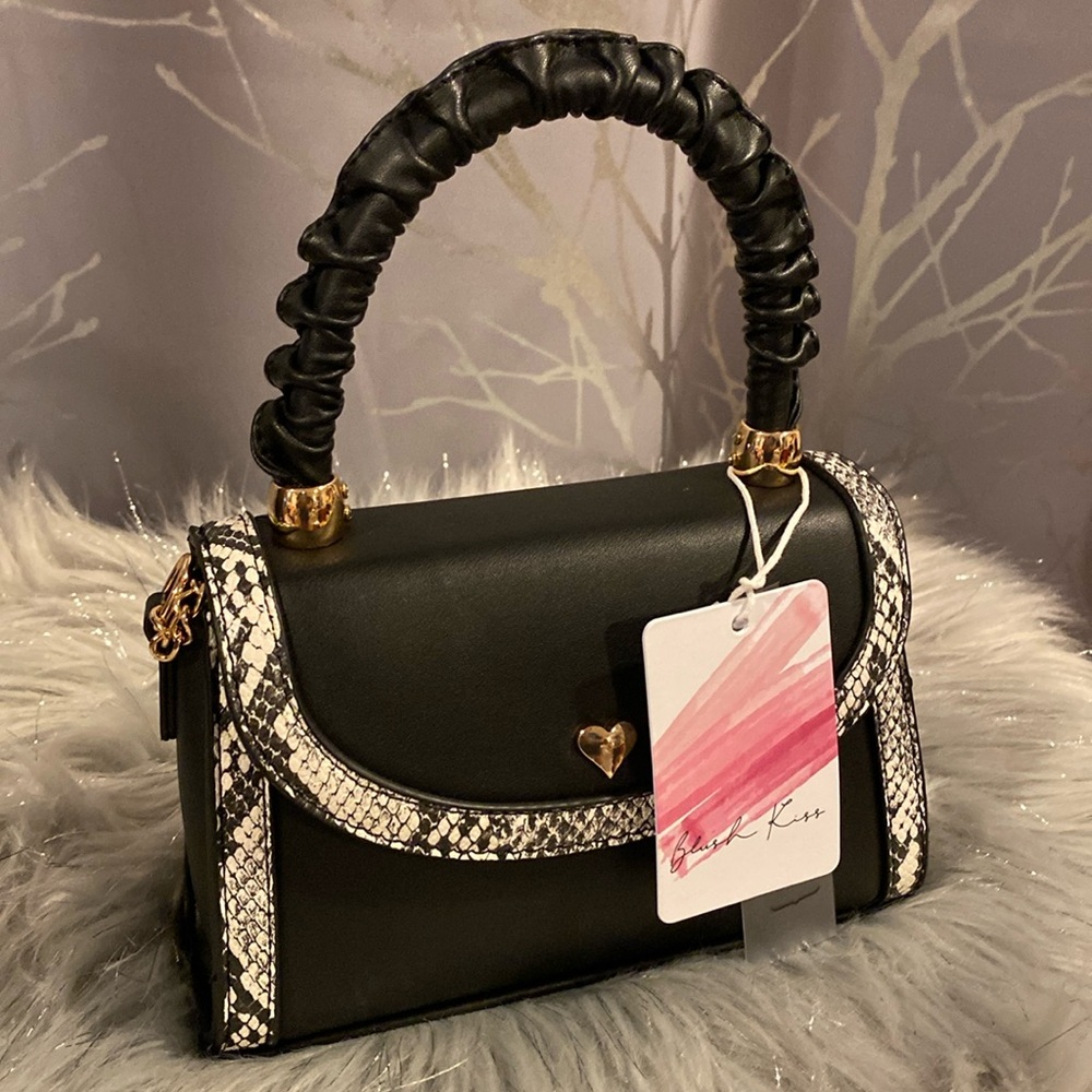 BNWT Blush Kiss Vegan Leather Black and White Top-Handle Crossbody Bag